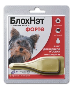 Капли от блох БлохНэт Форте д/щенков и соб до 5кг, 0,5мл Капли от блох БлохНэт Форте д/щенков и соб до 5кг, 0,5мл