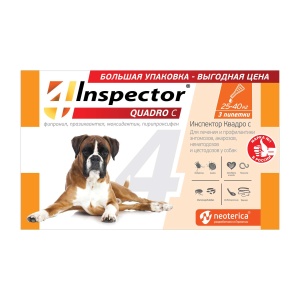 Капли от блох Инспектор Квадро для соб. от 25 до 40 кг 3 шт Капли от блох Инспектор Квадро для соб. от 25 до 40 кг 3 шт