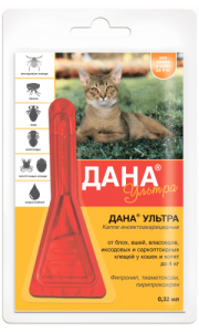 Капли от блох Дана Ультра д/кошек и котят. 1 пипетка Капли от блох Дана Ультра д/кошек и котят. 1 пипетка