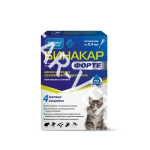 Капли от блох Бинакар Форте д/кош. и котят (4пип *0,4мл) Капли от блох Бинакар Форте д/кош. и котят (4пип *0,4мл)