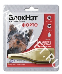Капли от блох БлохНэт Форте д/щенков и соб до 5кг, 0,5мл Капли от блох БлохНэт Форте д/щенков и соб до 5кг, 0,5мл