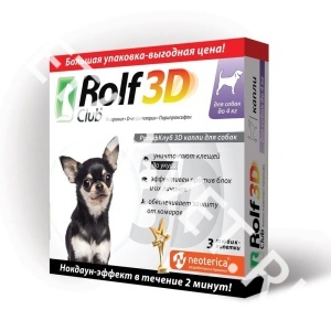 Капли от блох и клещей 3D РольфКлуб д/c до 4 кг 3 шт Капли от блох и клещей 3D РольфКлуб д/c до 4 кг 3 шт