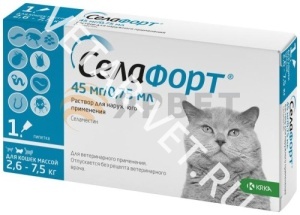 Селафорт 45мг 0,75мл д/кошек 2,6-7,5 кг. 1 пипетка Селафорт 45мг 0,75мл д/кошек 2,6-7,5 кг. 1 пипетка