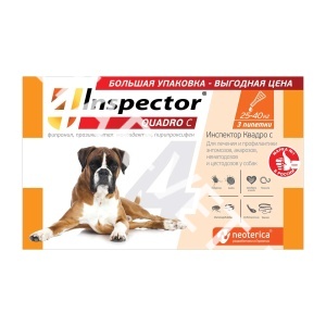 Капли от блох Инспектор Квадро для соб. от 25 до 40 кг 3 шт Капли от блох Инспектор Квадро для соб. от 25 до 40 кг 3 шт