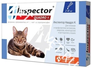 Капли от блох Инспектор Квадро для кошек 1-4кг, 3шт. Капли от блох Инспектор Квадро для кошек 1-4кг, 3шт.