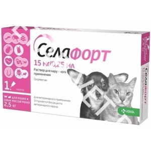Селафорт 15 мг 0,25мл д/кошек и собак менее 2,5-кг. 1 пипетка Селафорт 15 мг 0,25мл д/кошек и собак менее 2,5-кг. 1 пипетка
