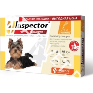 Капли от блох Инспектор Квадро для собак от 1до 4 кг 3 шт Капли от блох Инспектор Квадро для собак от 1до 4 кг 3 шт