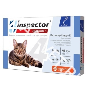 Капли от блох Инспектор Квадро для кошек 1-4кг, 1 пипетка Капли от блох Инспектор Квадро для кошек 1-4кг, 1 пипетка